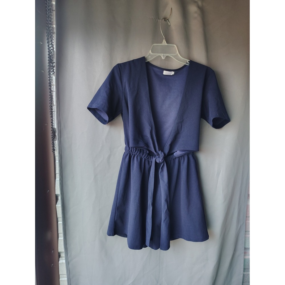 Sweetnight Womens Navy Blue Tie Front Short‎ Sleeve Romper Size M
